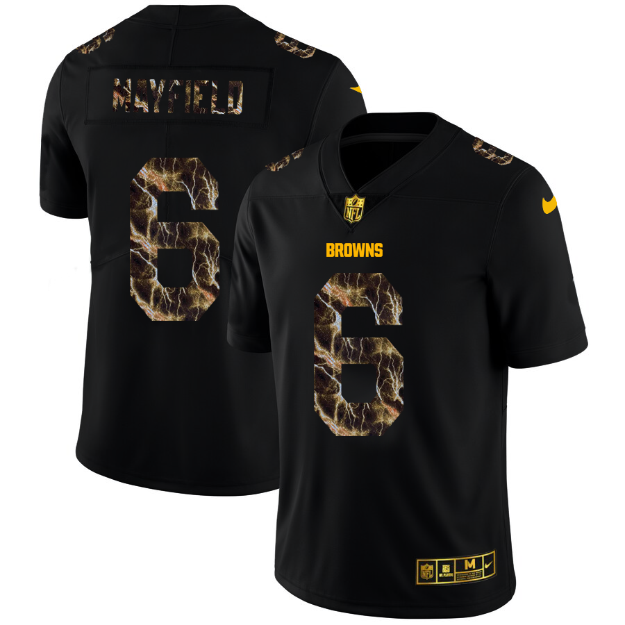 2020 Cleveland Browns #6 Baker Mayfield Men Black Nike Flocked Lightning Vapor Limited NFL Jersey->cleveland browns->NFL Jersey